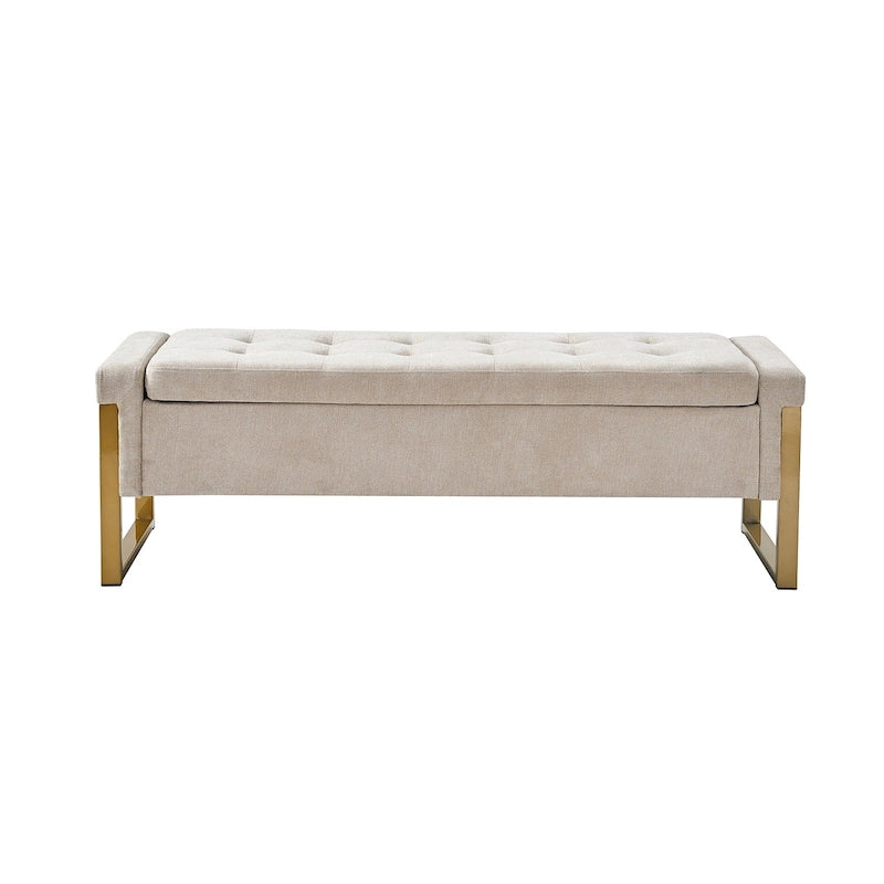 Alina Modern Upholstered Flip Top Storage Bench with Metal Legs by HULALA HOME