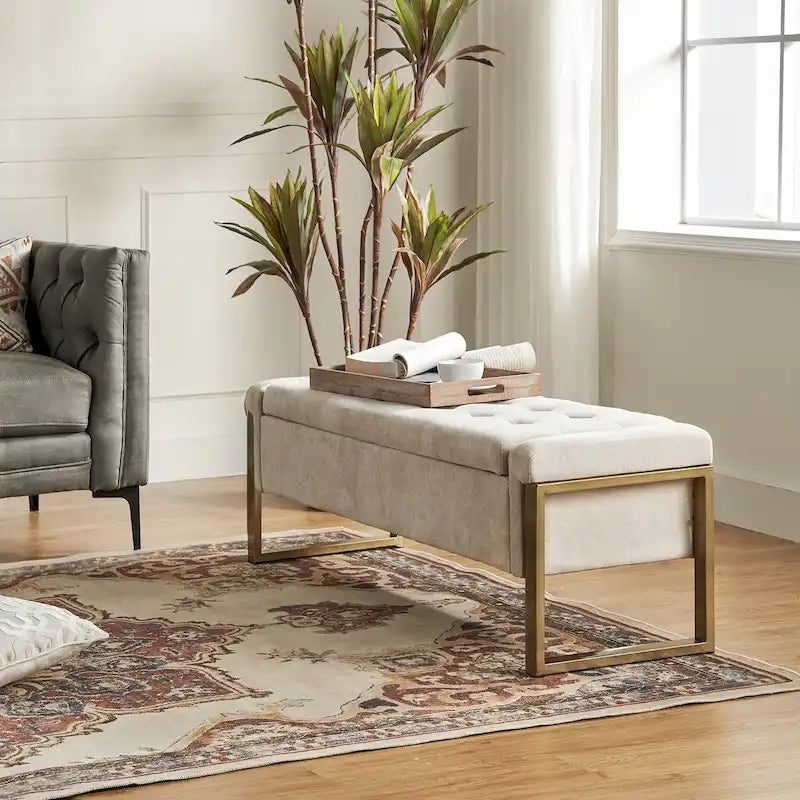Alina Modern Upholstered Flip Top Storage Bench with Metal Legs by HULALA HOME