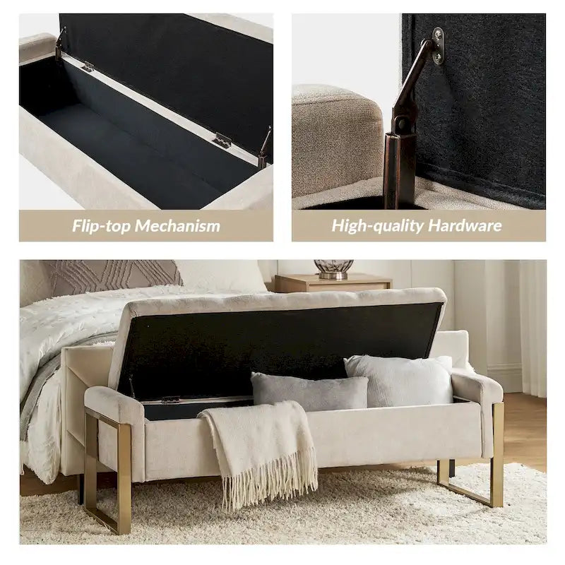 Alina Modern Upholstered Flip Top Storage Bench with Metal Legs by HULALA HOME