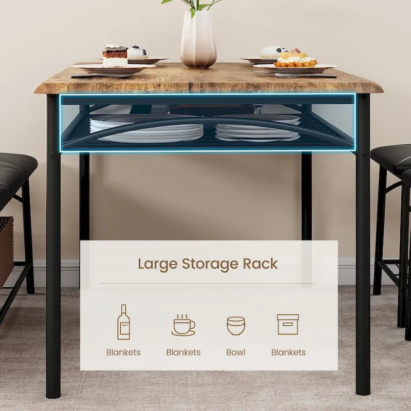 Dining Table Set for 4, Kitchen Table Set with Upholstered Bench and Square Stools