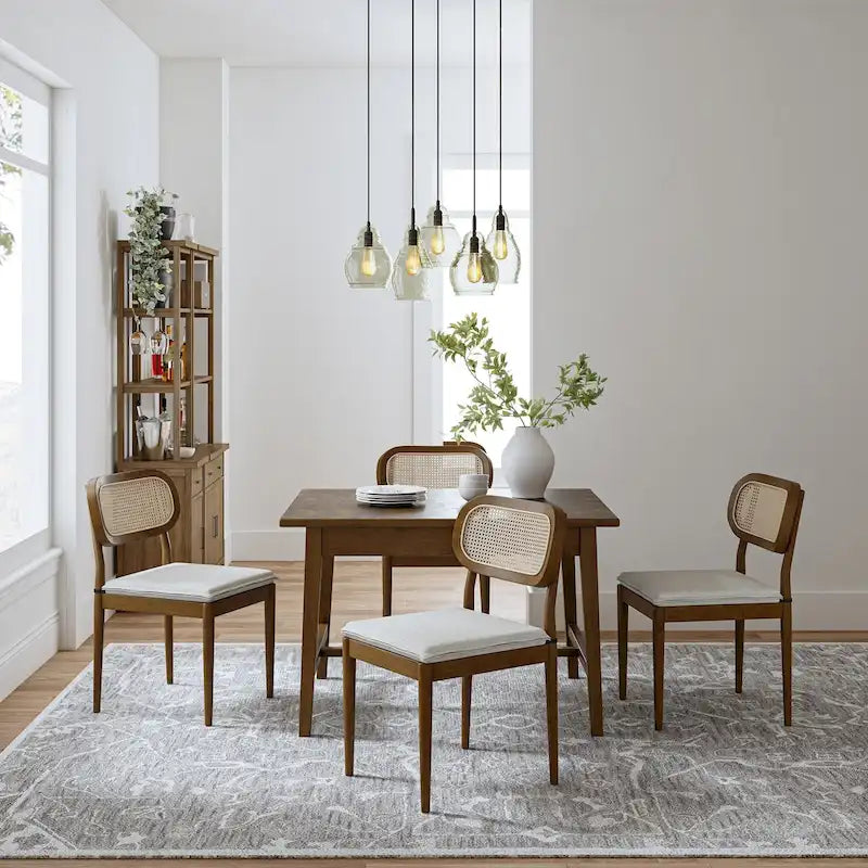 Konstantin Modern Solid Wood Dining Chair with Ratten Back and Removable Cushion Set of 4 by HULALA HOME