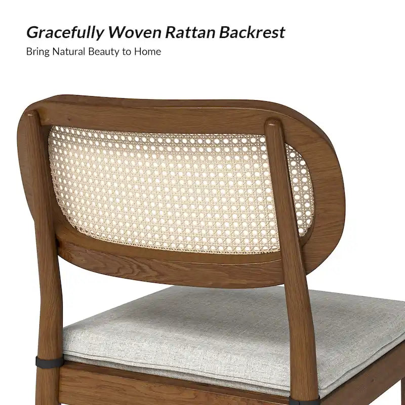 Konstantin Modern Solid Wood Dining Chair with Ratten Back and Removable Cushion Set of 4 by HULALA HOME
