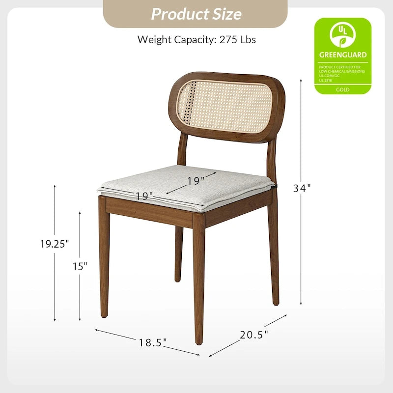 Konstantin Modern Solid Wood Dining Chair with Ratten Back and Removable Cushion Set of 4 by HULALA HOME