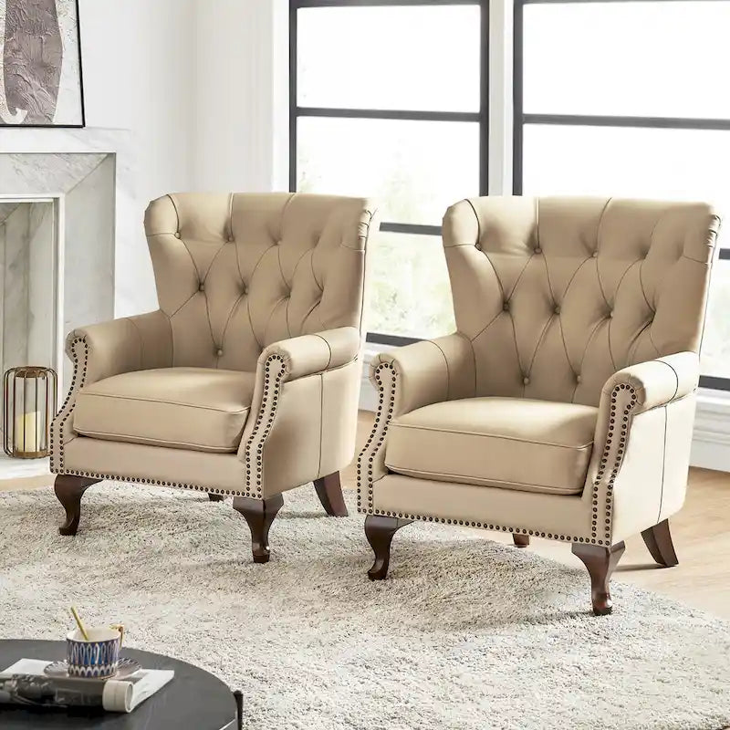 Gerhard Genuine Leather Armchair with Nailhead Trims and Removable Cushion Set of 2 by HULALA HOME