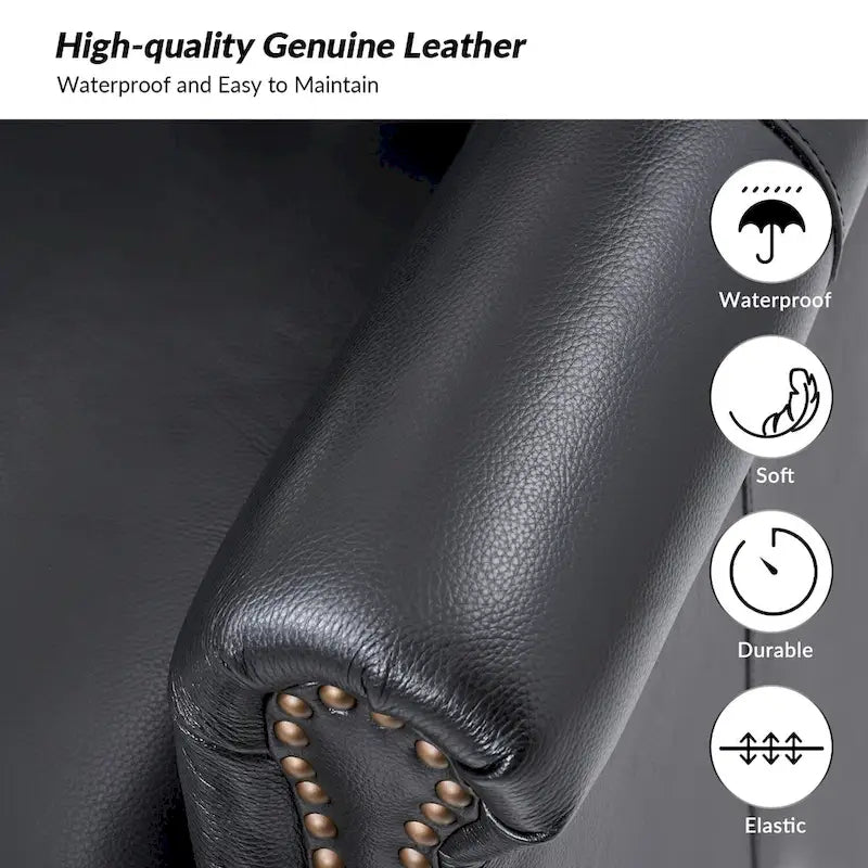 Gerhard Genuine Leather Armchair with Nailhead Trims and Removable Cushion Set of 2 by HULALA HOME
