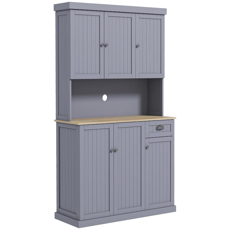 HOMCOM 71 Buffet with Hutch, Farmhouse Kitchen Pantry Storage Cabinet with Microwave Oven Countertop, Drawer