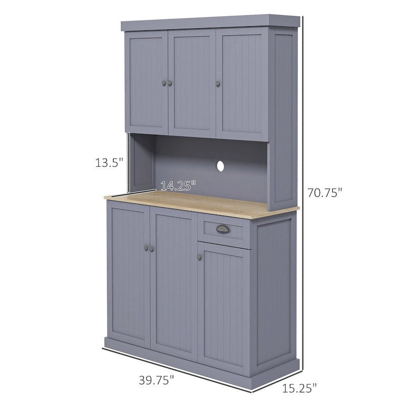 HOMCOM 71 Buffet with Hutch, Farmhouse Kitchen Pantry Storage Cabinet with Microwave Oven Countertop, Drawer