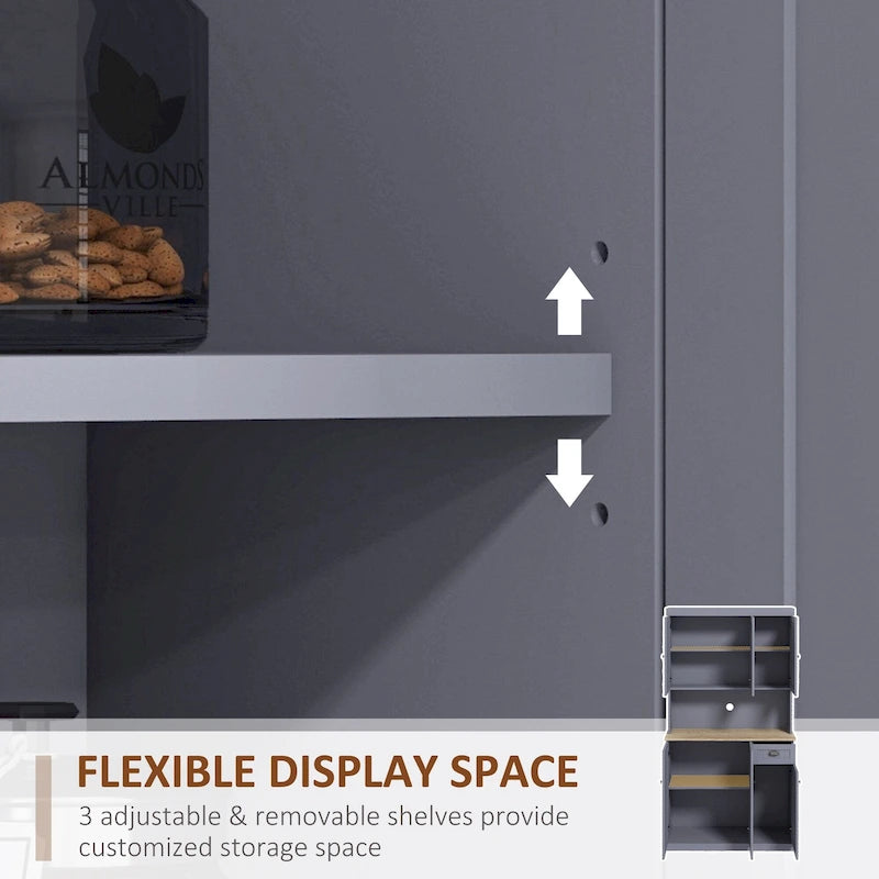 HOMCOM 71 Buffet with Hutch, Farmhouse Kitchen Pantry Storage Cabinet with Microwave Oven Countertop, Drawer