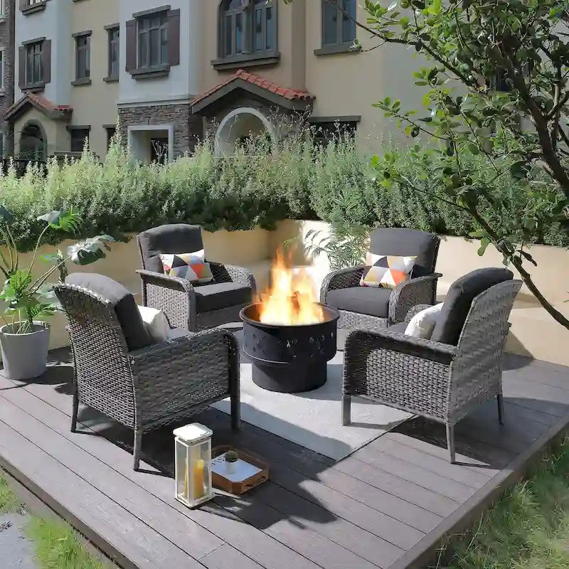 XIZZI 5-piece Single Chairs Wicker Patio Furniture with Firepit