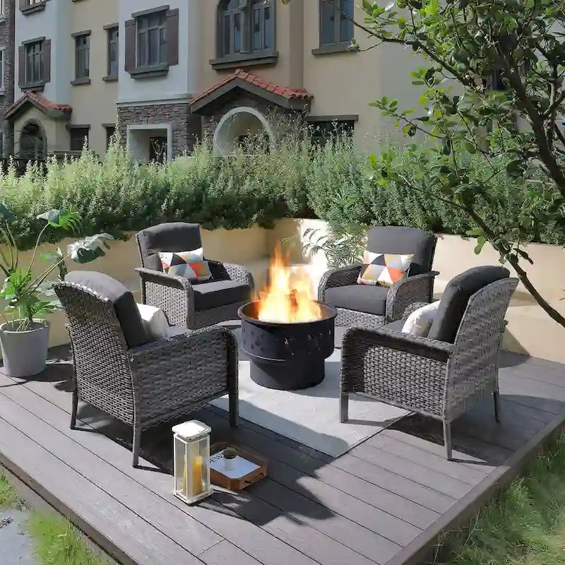 XIZZI 5-piece Single Chairs Wicker Patio Furniture with Firepit