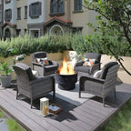 XIZZI 5-piece Single Chairs Wicker Patio Furniture with Firepit