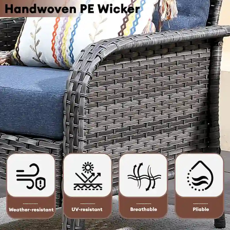 XIZZI 5-piece Single Chairs Wicker Patio Furniture with Firepit