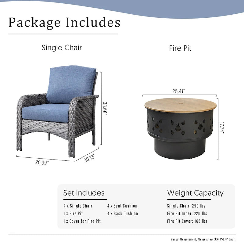 XIZZI 5-piece Single Chairs Wicker Patio Furniture with Firepit