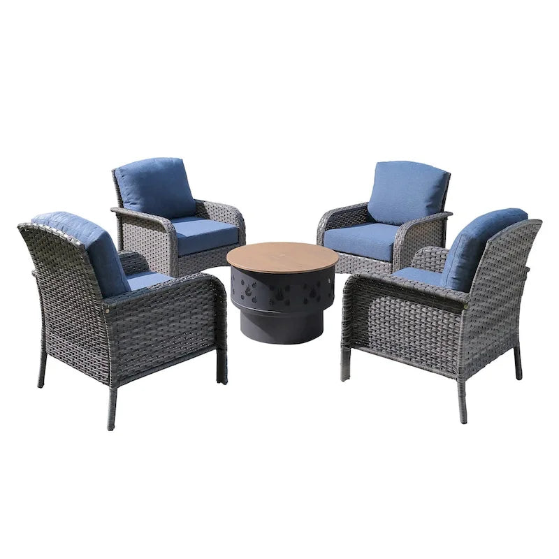 XIZZI 5-piece Single Chairs Wicker Patio Furniture with Firepit