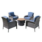XIZZI 5-piece Single Chairs Wicker Patio Furniture with Firepit
