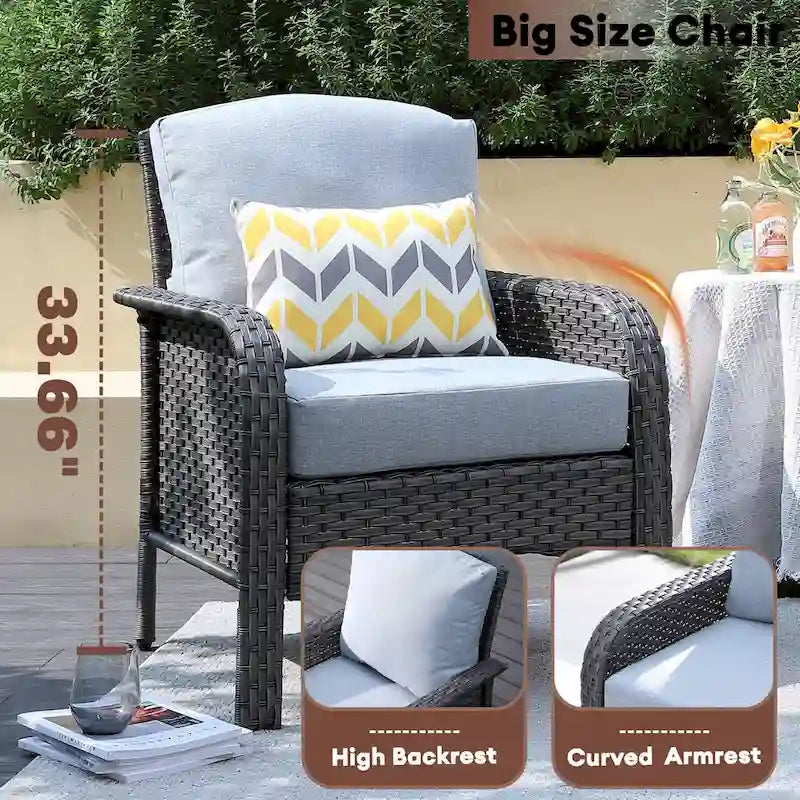 XIZZI 5-piece Single Chairs Wicker Patio Furniture with Firepit