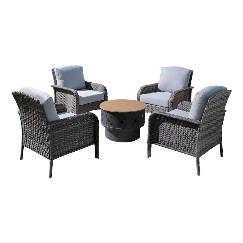 XIZZI 5-piece Single Chairs Wicker Patio Furniture with Firepit