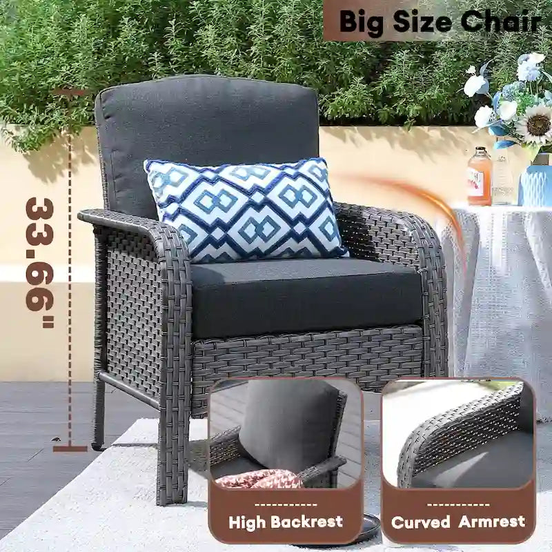 XIZZI 5-piece Single Chairs Wicker Patio Furniture with Firepit