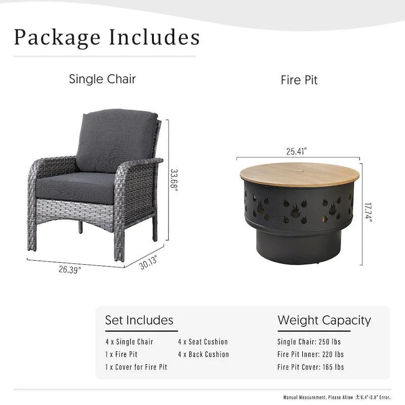 XIZZI 5-piece Single Chairs Wicker Patio Furniture with Firepit
