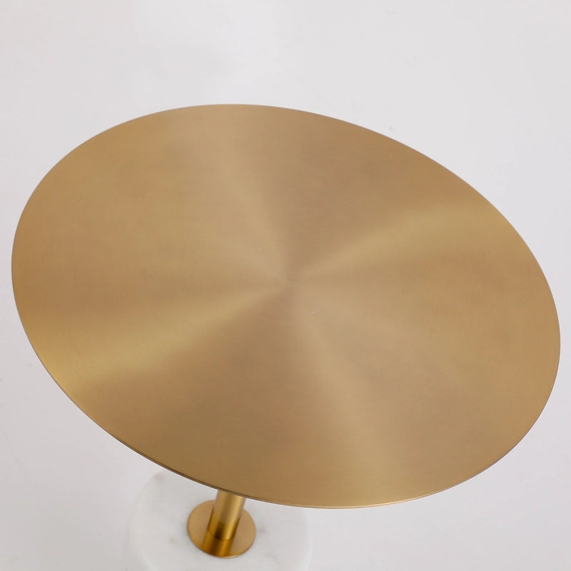 Round End Table with Marble Base, Circular Accent Living Room or Bedside Side Table