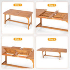 MAISON ARTS Patio Solid Acacia Wood Expandable Dining Table for 6/8 People