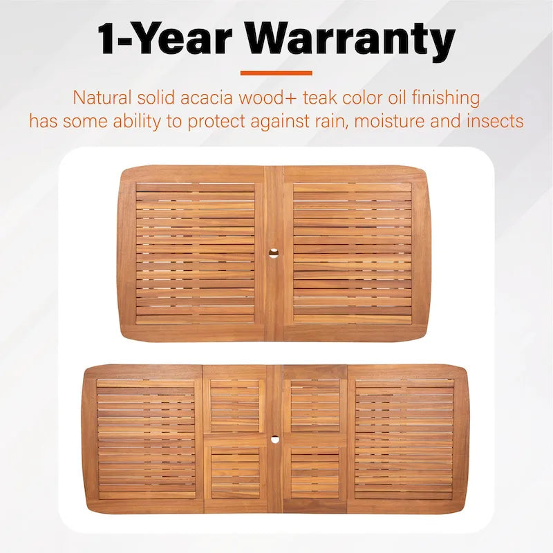 MAISON ARTS Patio Solid Acacia Wood Expandable Dining Table for 6/8 People
