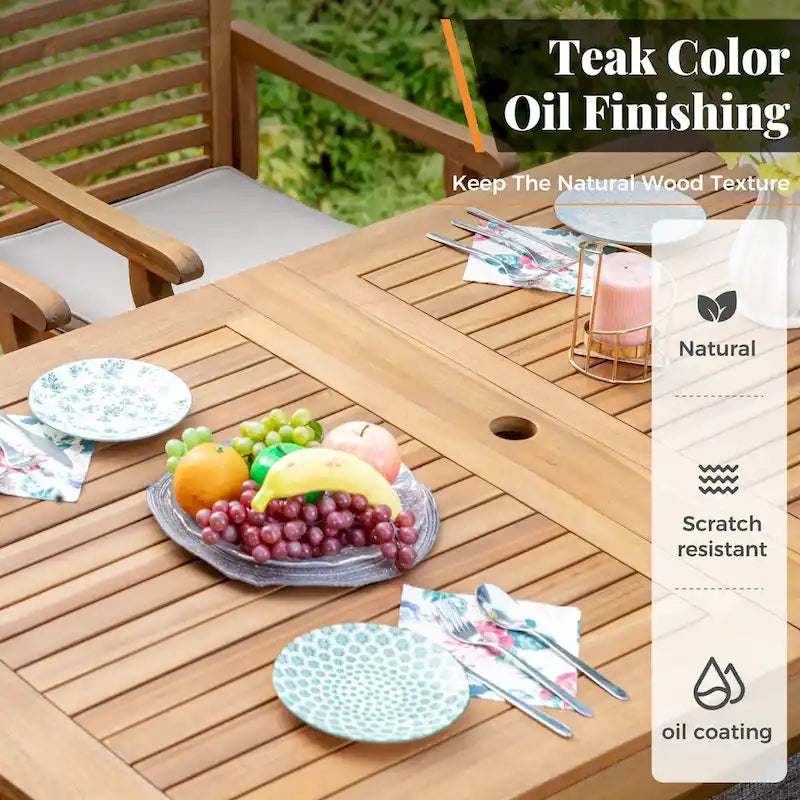 MAISON ARTS Patio Solid Acacia Wood Expandable Dining Table for 6/8 People