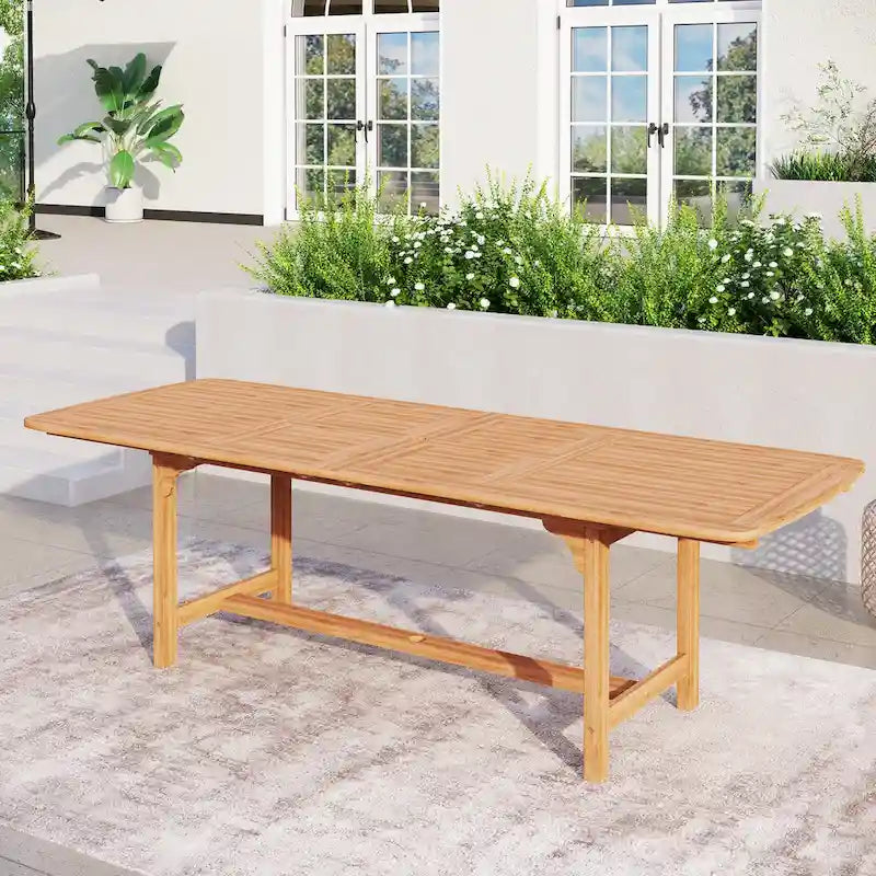 MAISON ARTS Patio Solid Acacia Wood Expandable Dining Table for 6/8 People