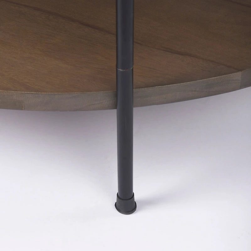 Larkin Two-Tier White Marble Top and Solid Wood Round Coffee Table