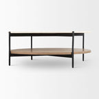 Larkin Two-Tier White Marble Top and Solid Wood Round Coffee Table