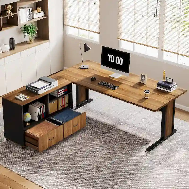 63 Corner Executive Computer Desk and Mobile File Cabinet Set for Home Office