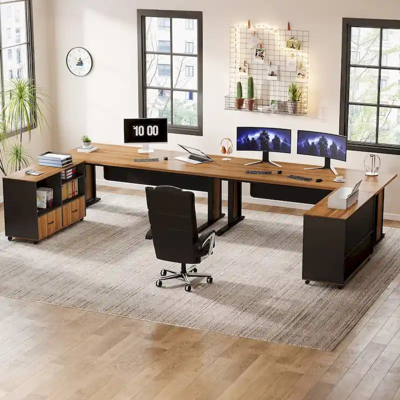 63 Corner Executive Computer Desk and Mobile File Cabinet Set for Home Office