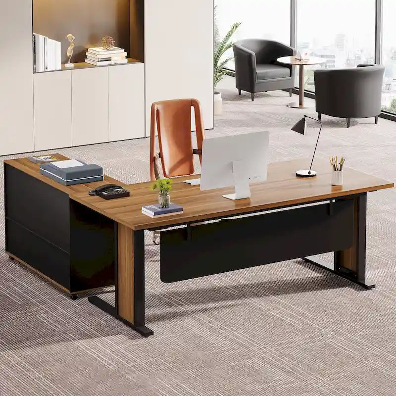 63 Corner Executive Computer Desk and Mobile File Cabinet Set for Home Office