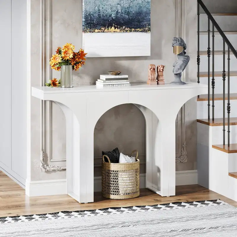 47 Inches Console Table, Black Sofa Table Behind Couch, Vintage Modern Entryway Hallway Table