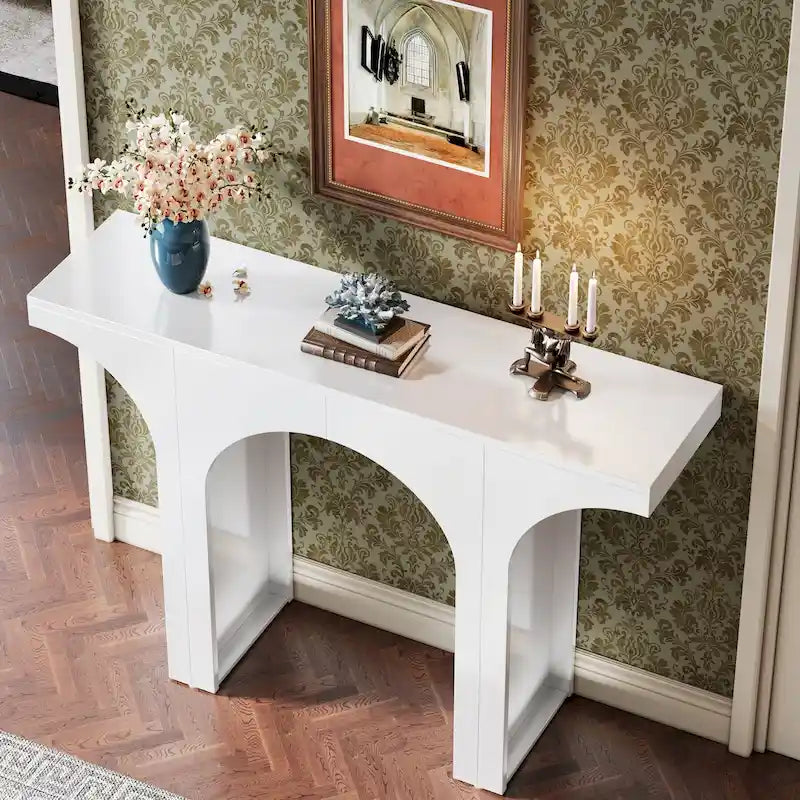 47 Inches Console Table, Black Sofa Table Behind Couch, Vintage Modern Entryway Hallway Table