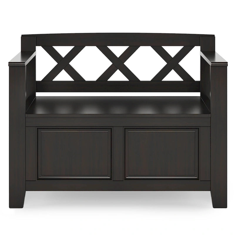 WYNDENHALL Halifax SOLID WOOD 36 inch Wide Transitional Small Entryway Storage Bench - 17D x 36 W x 27.8H