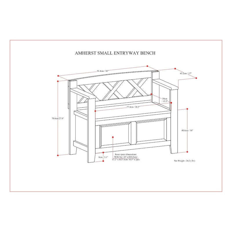 WYNDENHALL Halifax SOLID WOOD 36 inch Wide Transitional Small Entryway Storage Bench - 17D x 36 W x 27.8H