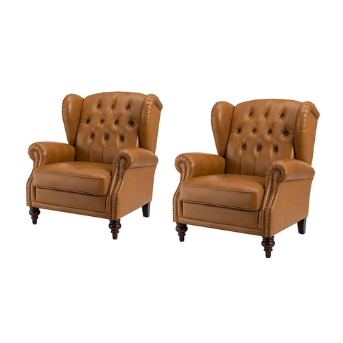 Alex Classic Wingback Poltrona in pelle con borchie, set di 2 di HULALA HOME