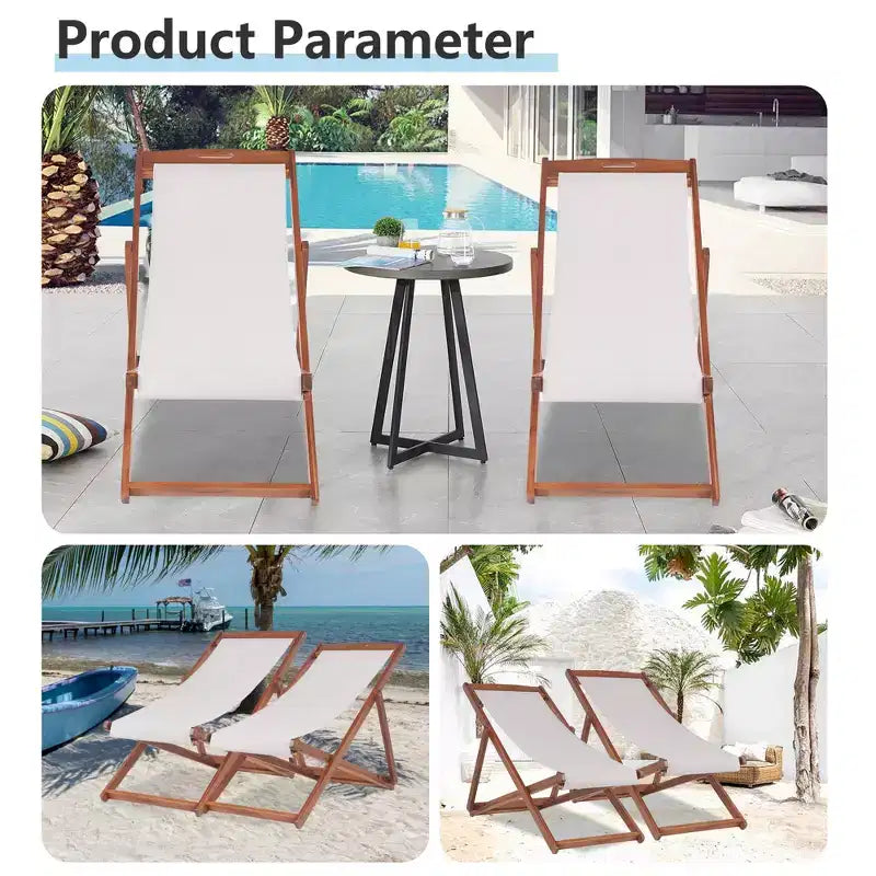 Sedia Sdraio da Spiaggia FDW per il Relax, Pieghevole con Altezza Regolabile Realizzata in Legno di Eucalipto con Poliestere Bianco