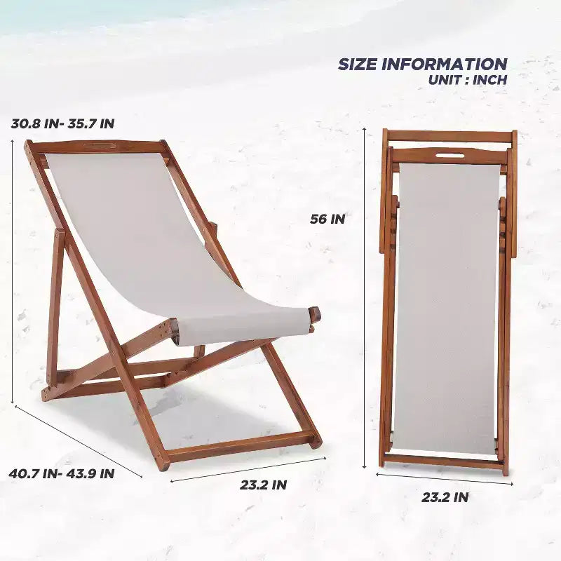 Sedia Sdraio da Spiaggia FDW per il Relax, Pieghevole con Altezza Regolabile Realizzata in Legno di Eucalipto con Poliestere Bianco