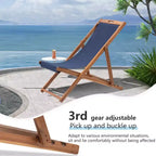 Sedia Sdraio da Spiaggia FDW per il Relax, Pieghevole con Altezza Regolabile Realizzata in Legno di Eucalipto con Poliestere Bianco