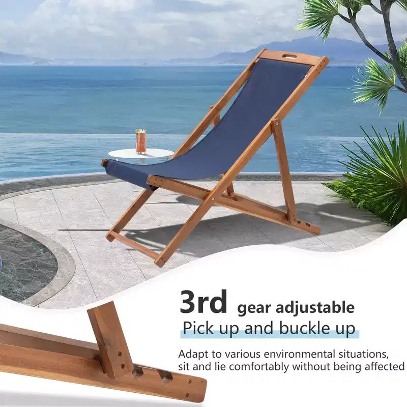 Sedia Sdraio da Spiaggia FDW per il Relax, Pieghevole con Altezza Regolabile Realizzata in Legno di Eucalipto con Poliestere Bianco