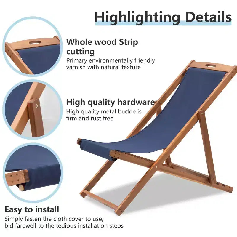 Sedia Sdraio da Spiaggia FDW per il Relax, Pieghevole con Altezza Regolabile Realizzata in Legno di Eucalipto con Poliestere Bianco