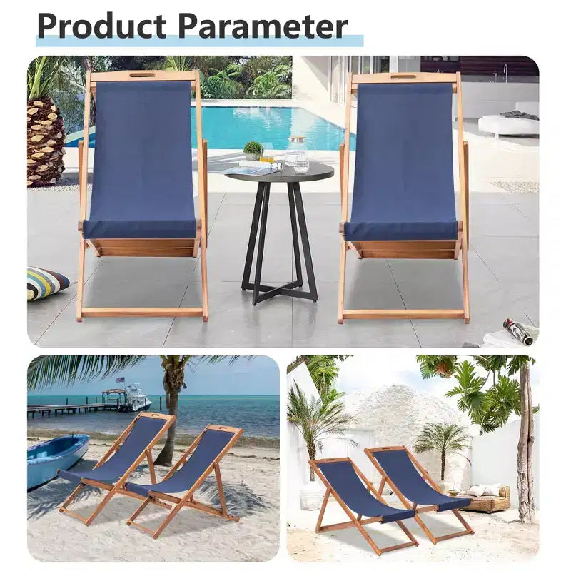 Sedia Sdraio da Spiaggia FDW per il Relax, Pieghevole con Altezza Regolabile Realizzata in Legno di Eucalipto con Poliestere Bianco