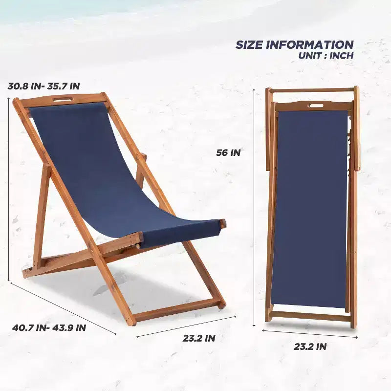 Sedia Sdraio da Spiaggia FDW per il Relax, Pieghevole con Altezza Regolabile Realizzata in Legno di Eucalipto con Poliestere Bianco