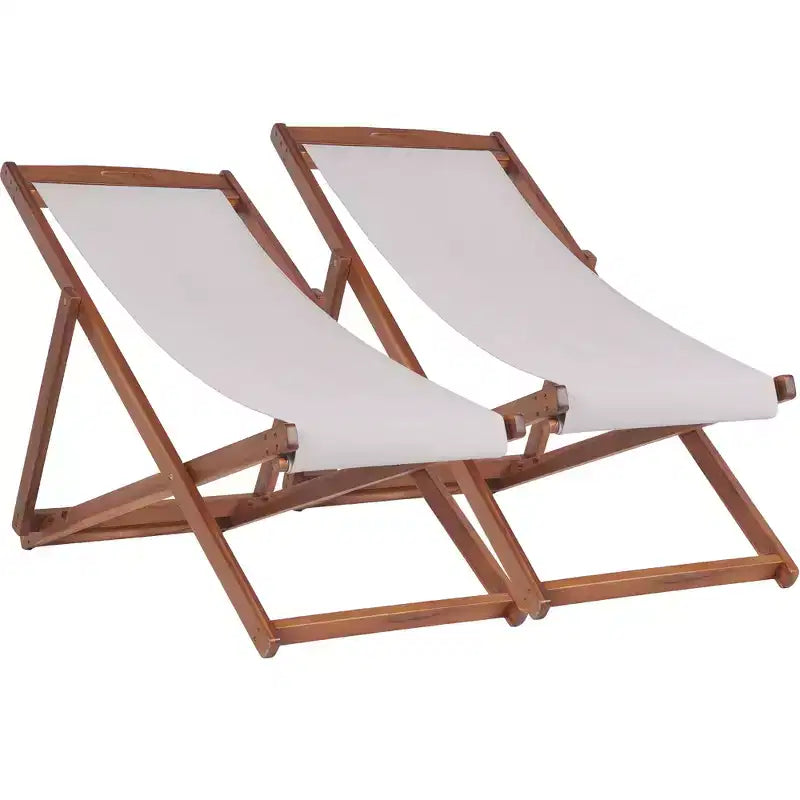 Sedia Sdraio da Spiaggia FDW per il Relax, Pieghevole con Altezza Regolabile Realizzata in Legno di Eucalipto con Poliestere Bianco