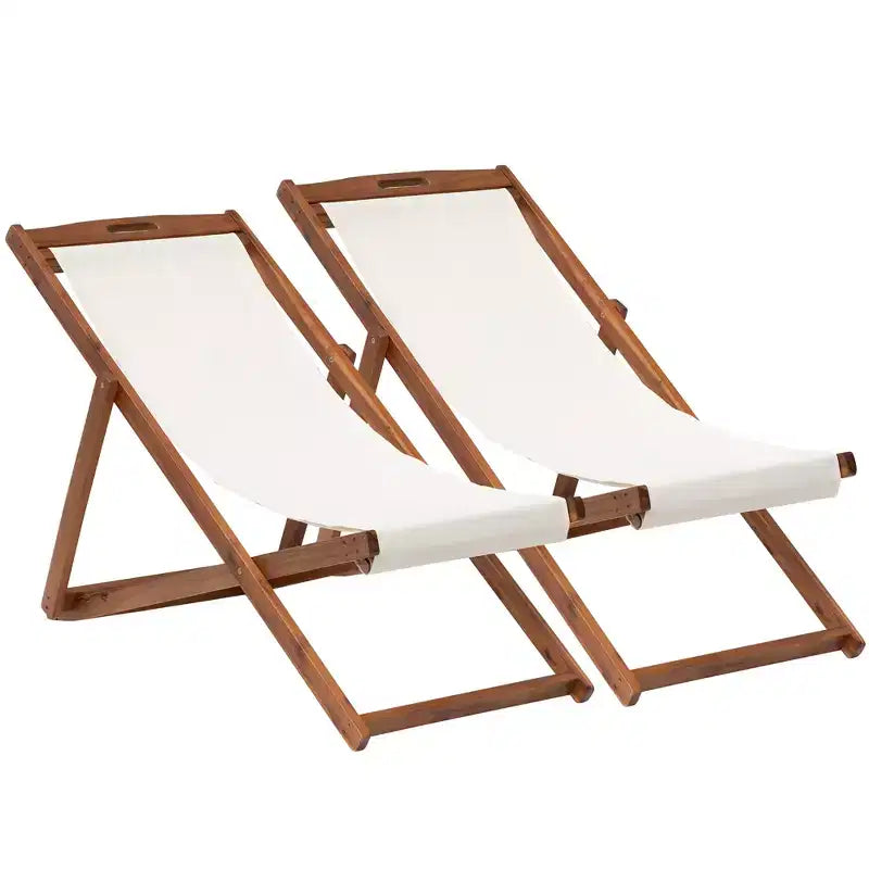Sedia Sdraio da Spiaggia FDW per il Relax, Pieghevole con Altezza Regolabile Realizzata in Legno di Eucalipto con Poliestere Bianco