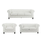 Set divano componibile Chesterfield 3 pezzi per soggiorno con braccioli arrotolati e cuscini imbottiti per salotto