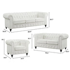 Set divano componibile Chesterfield 3 pezzi per soggiorno con braccioli arrotolati e cuscini imbottiti per salotto