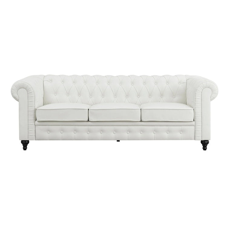 Set divano componibile Chesterfield 3 pezzi per soggiorno con braccioli arrotolati e cuscini imbottiti per salotto